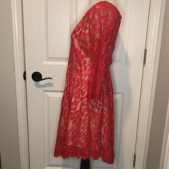 Free People Red Floral Lace Mesh Dress size 8 - Picture 5 of 16
